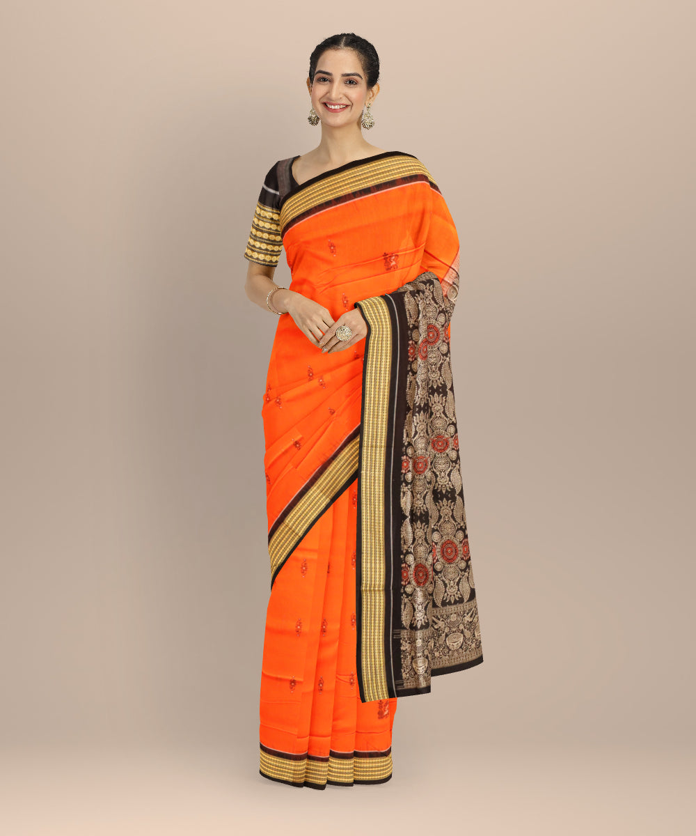 Light green black cotton handloom sonepur saree