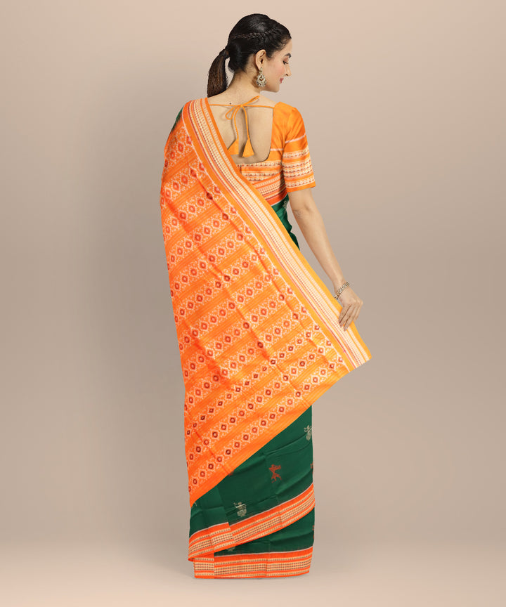 Dark green orange cotton handloom sonepur saree
