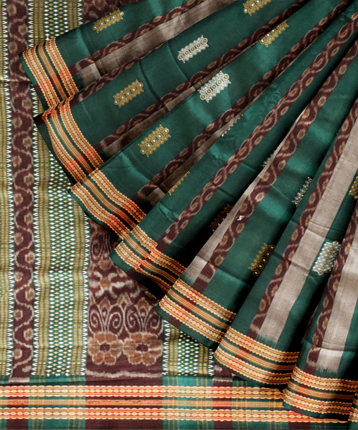 Multicolor dark green cotton handloom sonepur saree