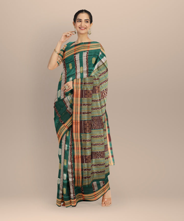 Multicolor dark green cotton handloom sonepur saree