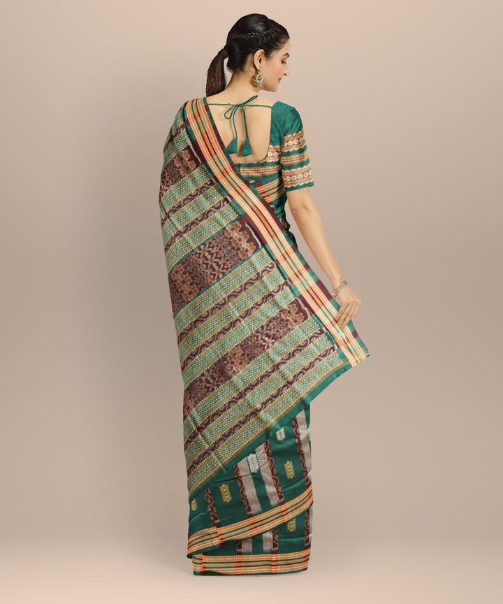 Multicolor dark green cotton handloom sonepur saree