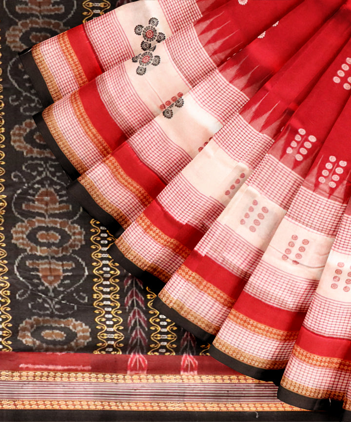 Red black &amp; white cotton handloom sonepur saree