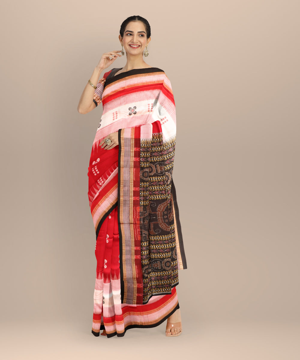 Red black &amp; white cotton handloom sonepur saree