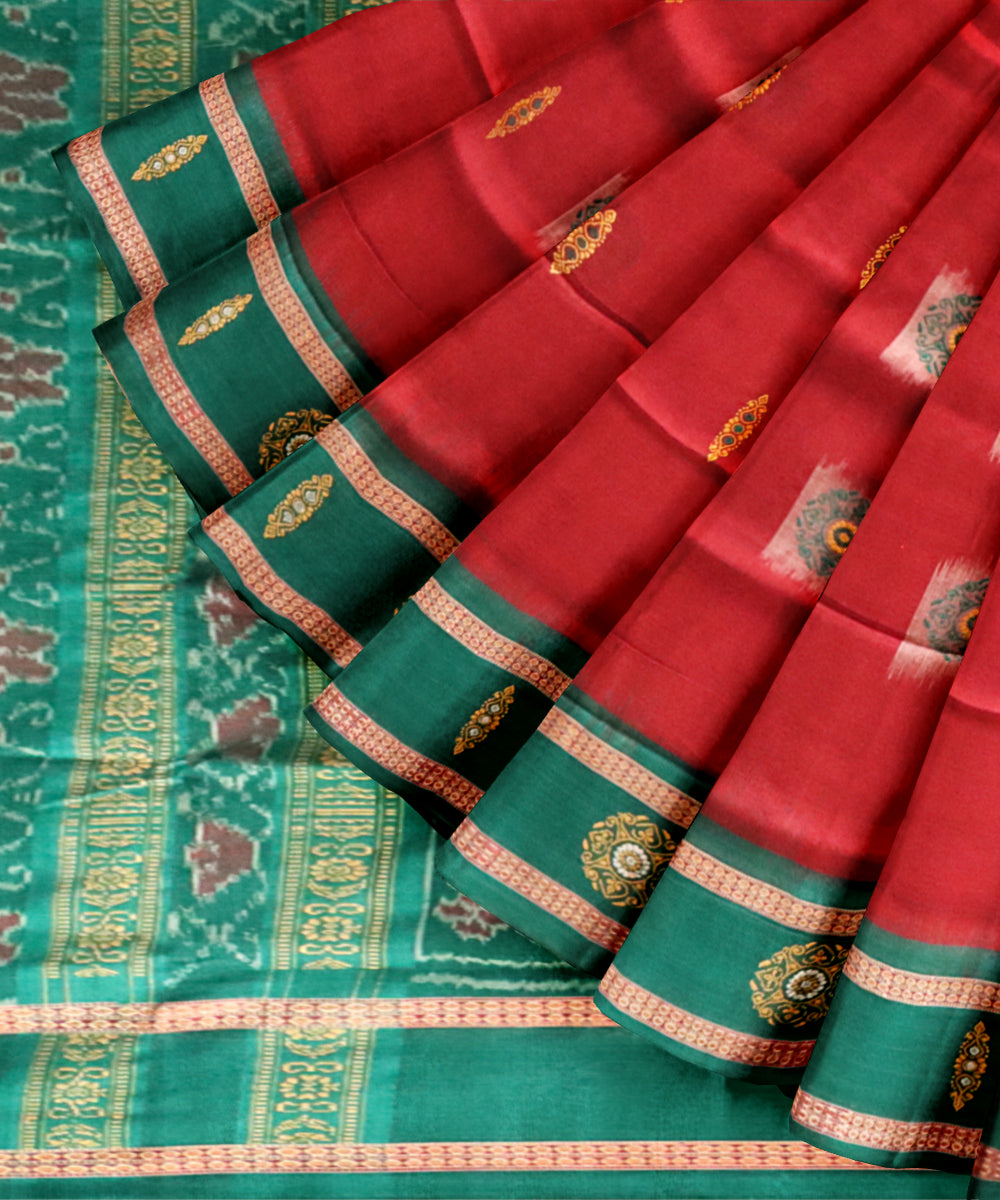 Maroon dark green cotton handloom sonepur saree