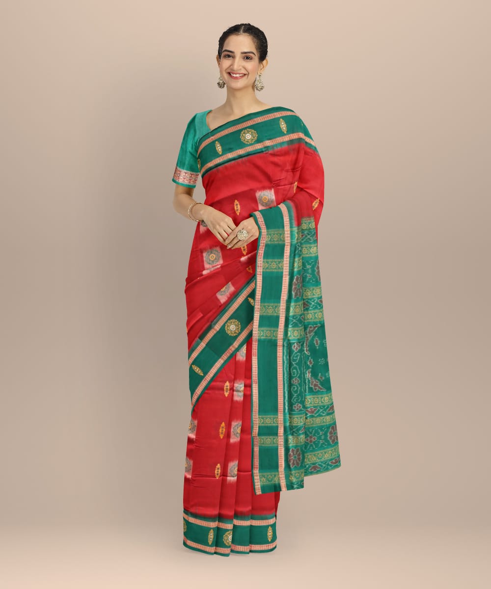 Maroon dark green cotton handloom sonepur saree