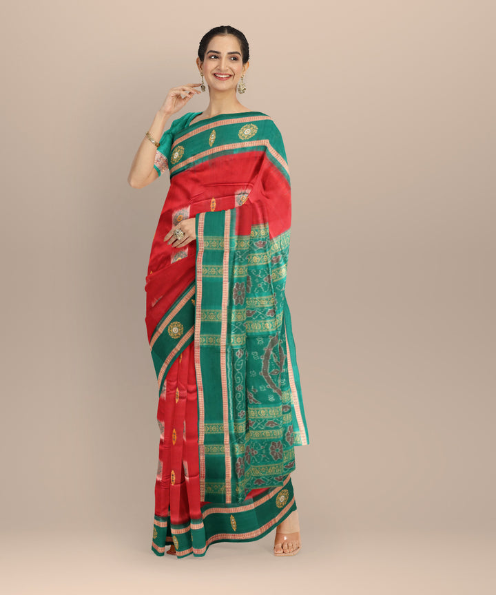 Maroon dark green cotton handloom sonepur saree