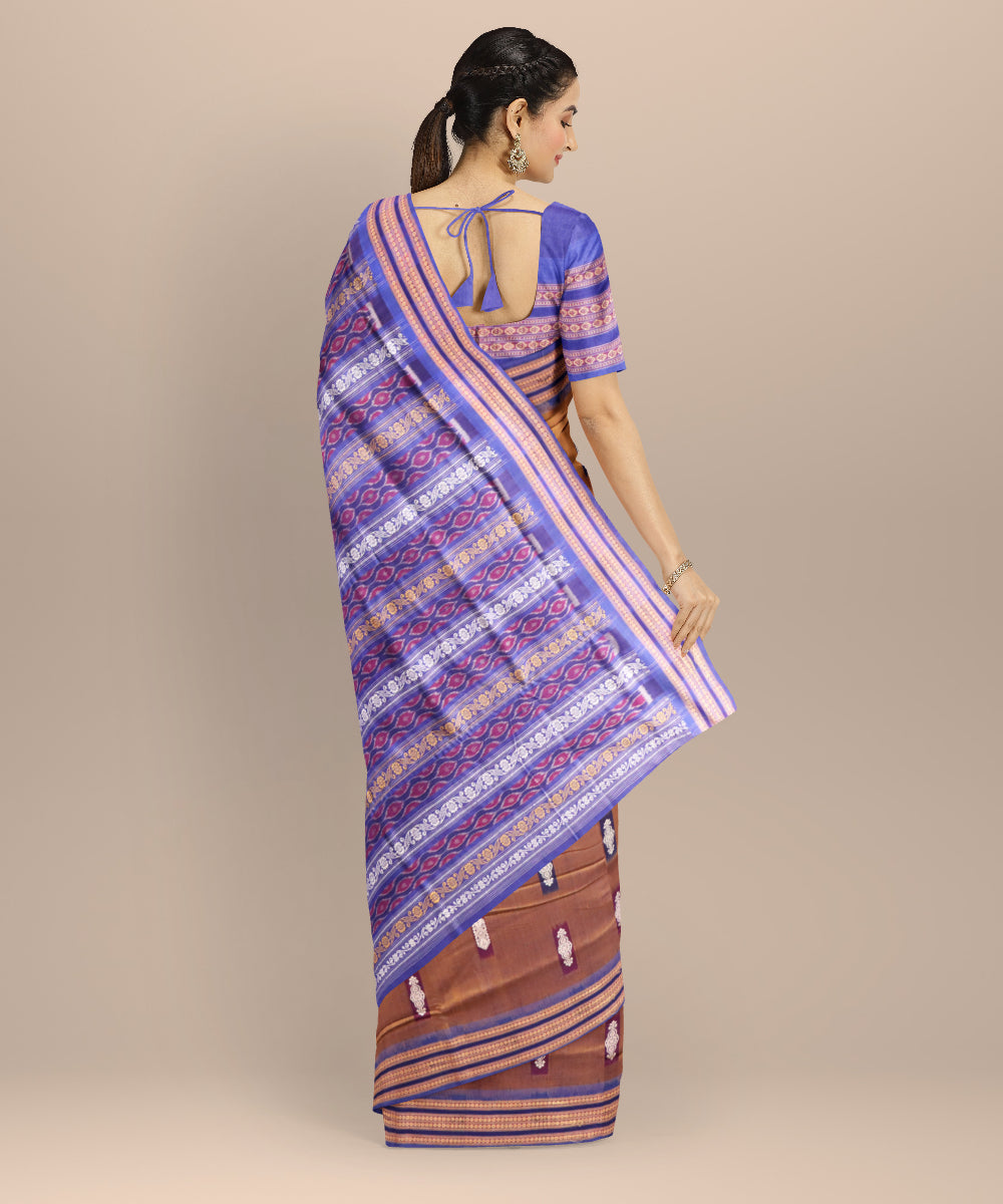 Brown dark blue cotton handloom sonepur saree