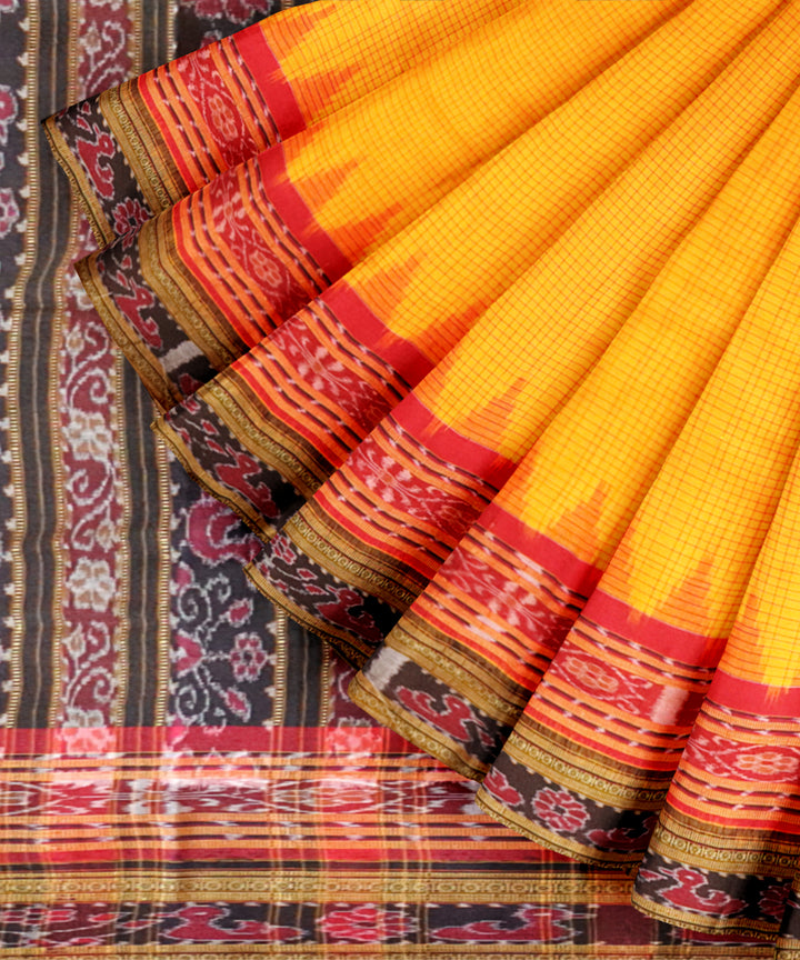 Fluorescent orange black cotton handloom nuapatna saree