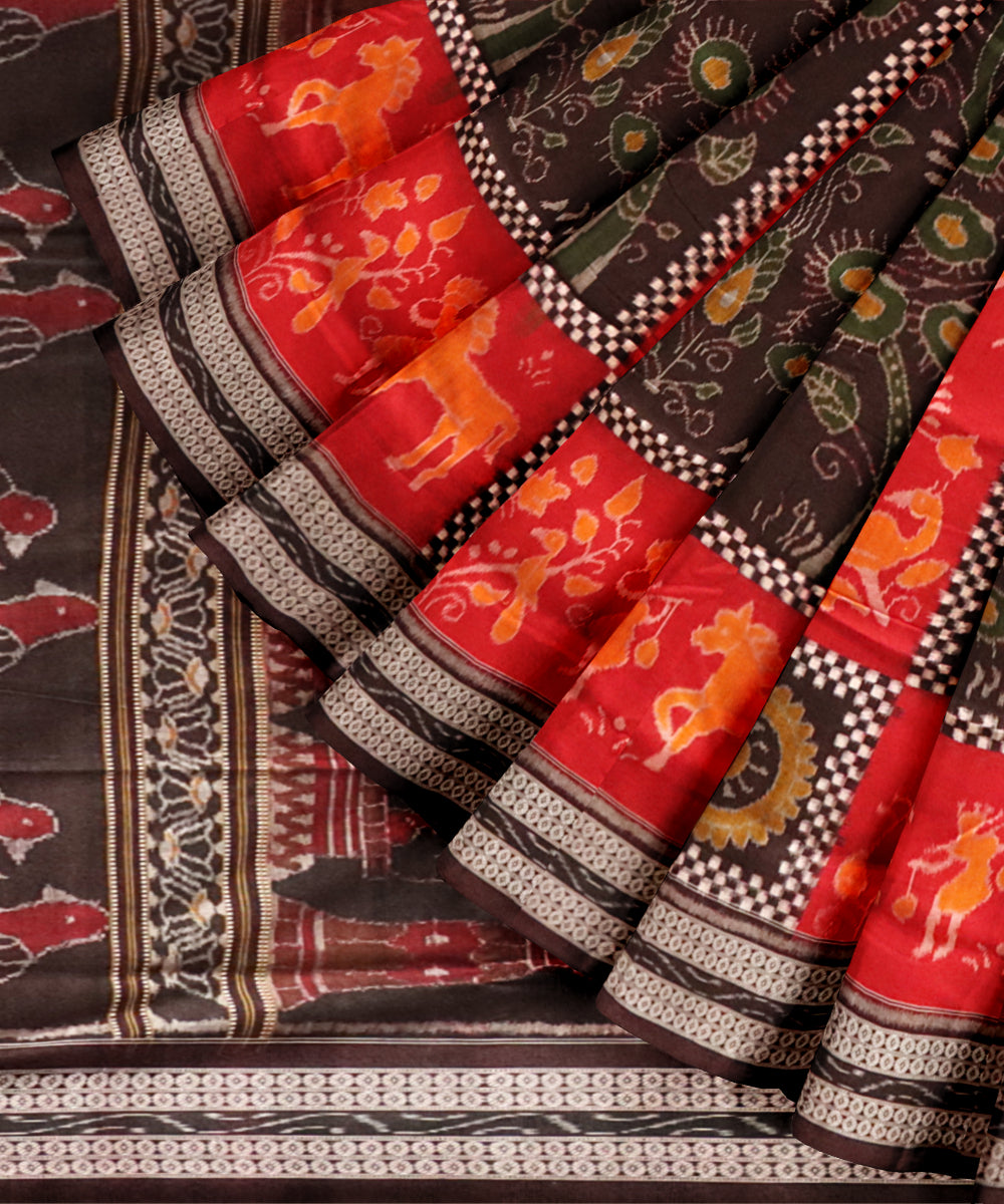 Multicolor black handloom cotton sambalpuri saree
