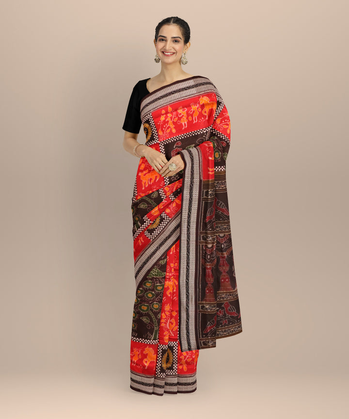 Multicolor black handloom cotton sambalpuri saree