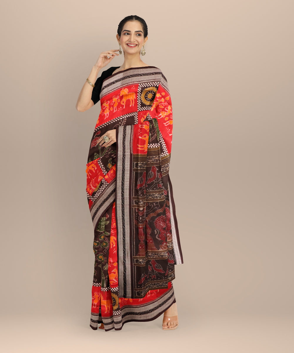 Multicolor black handloom cotton sambalpuri saree