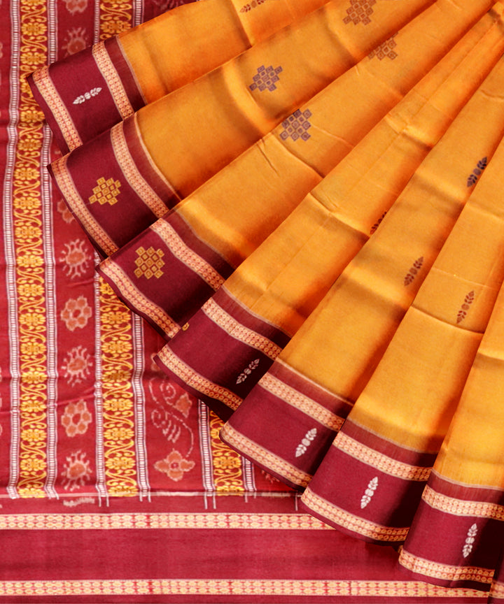 Mustard maroon cotton handloom sonepur saree