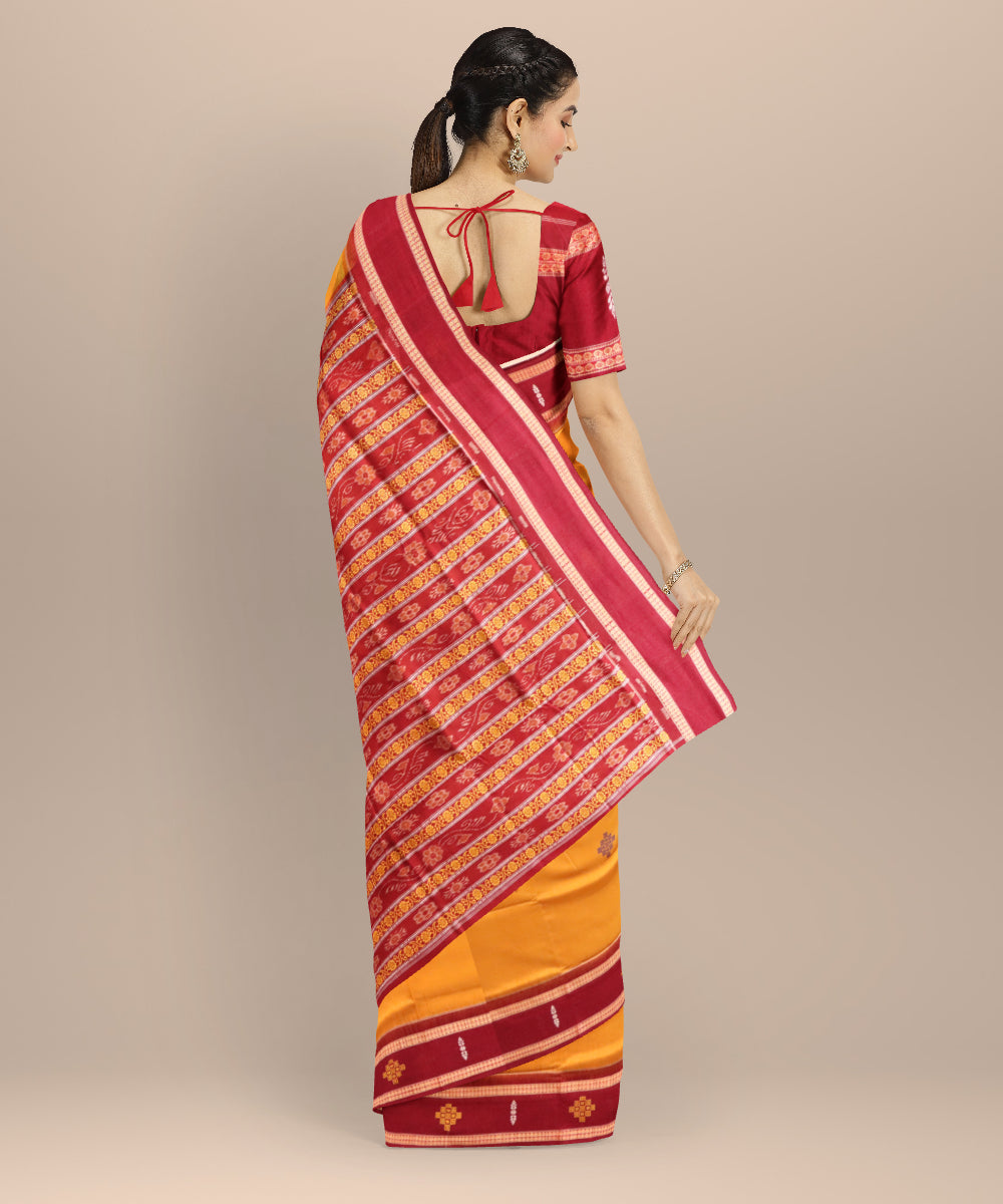Mustard maroon cotton handloom sonepur saree
