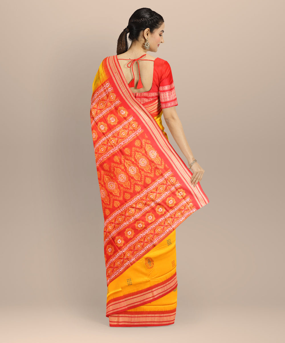 Yellow dark red cotton handloom sonepur saree