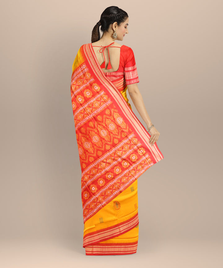 Yellow dark red cotton handloom sonepur saree