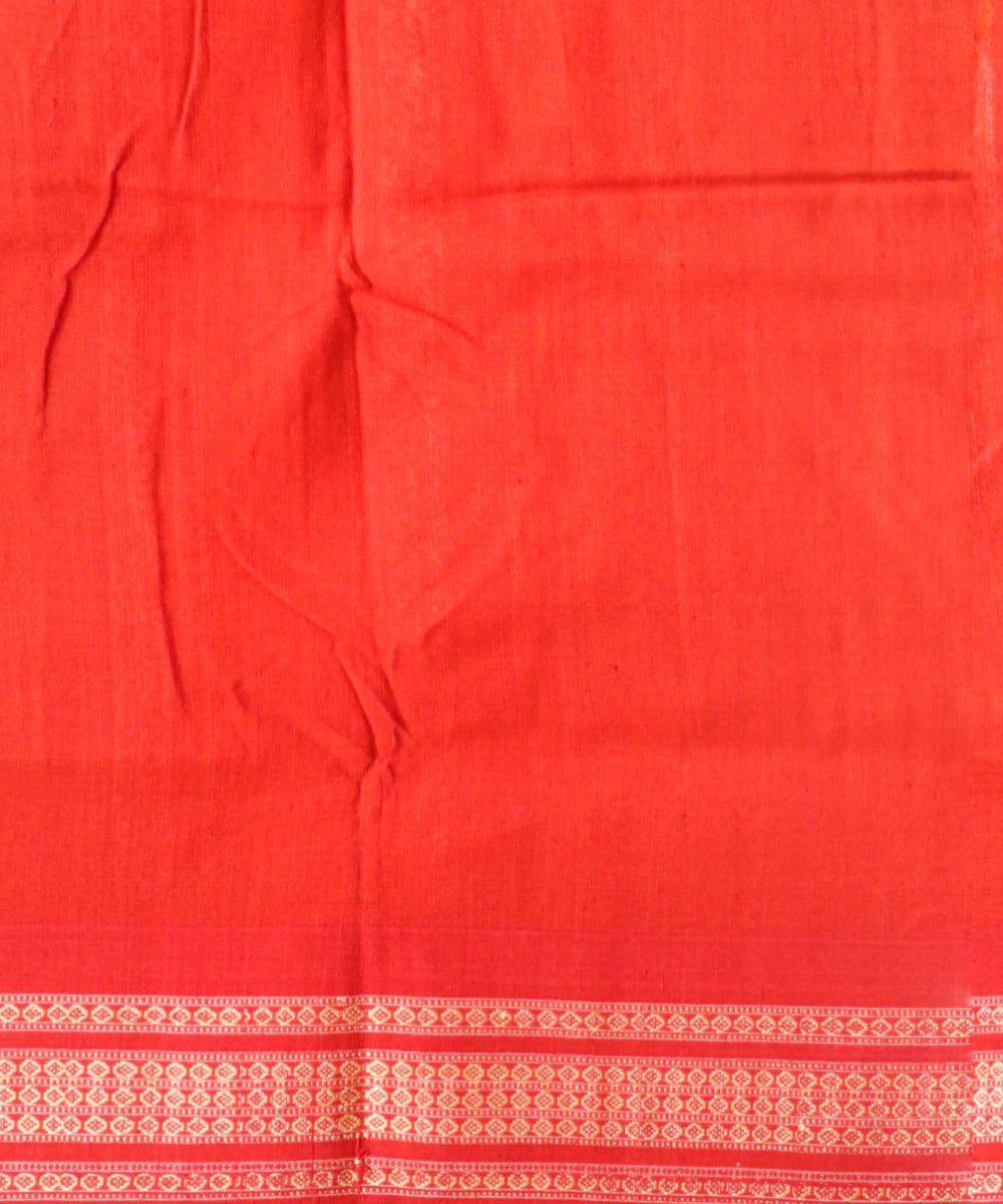 Yellow dark red cotton handloom sonepur saree