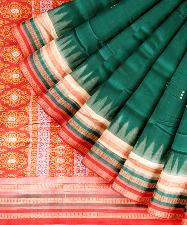 Dark green multi colour cotton handloom sonepur saree