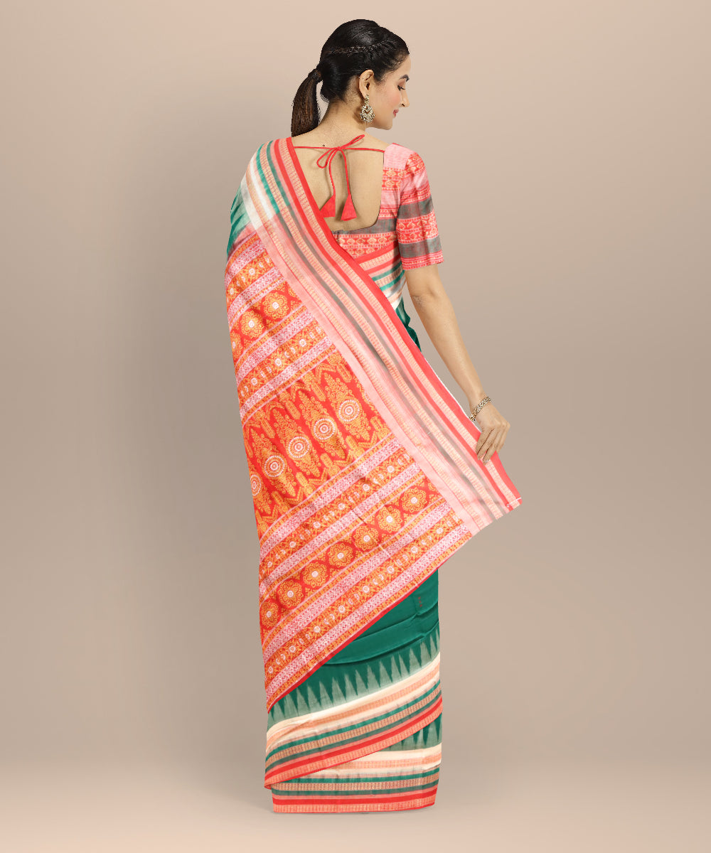 Dark green multi colour cotton handloom sonepur saree