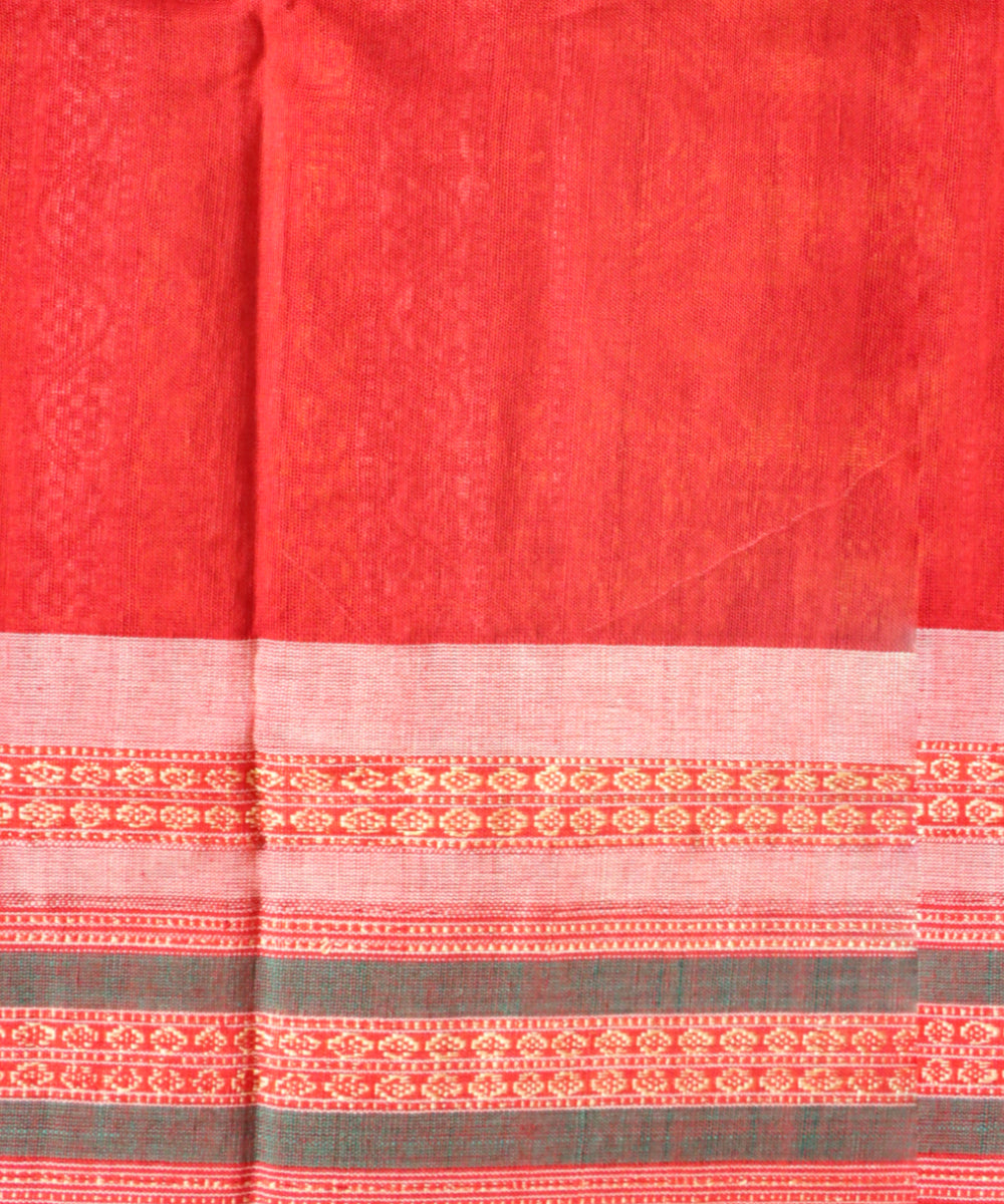 Dark green multi colour cotton handloom sonepur saree