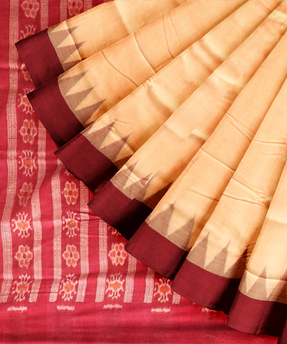 Beige maroon cotton handloom sambalpuri saree