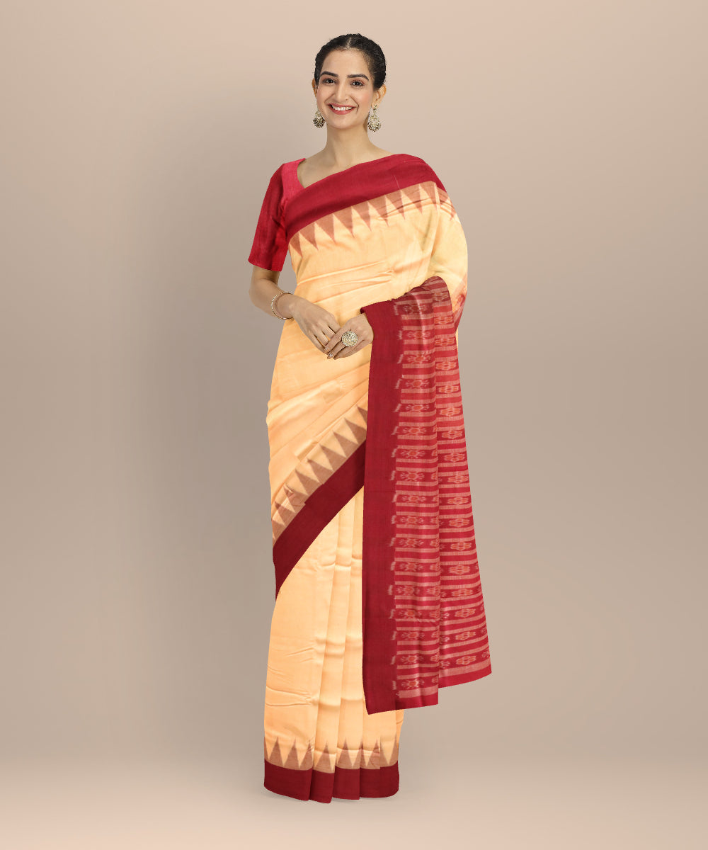 Beige maroon cotton handloom sambalpuri saree