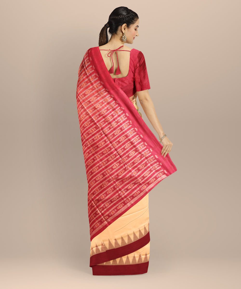 Beige maroon cotton handloom sambalpuri saree