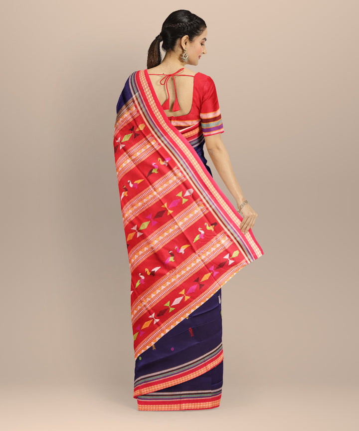 Sky blue red cotton handloom sonepur saree