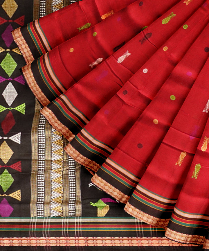 Red black cotton handloom sonepur saree