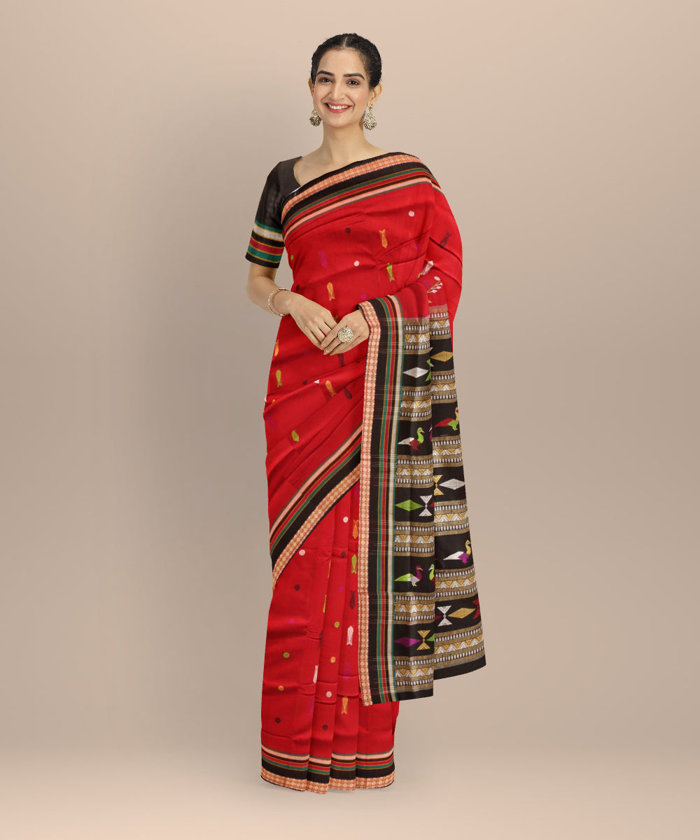 Red black cotton handloom sonepur saree