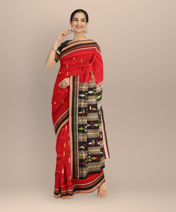 Red black cotton handloom sonepur saree