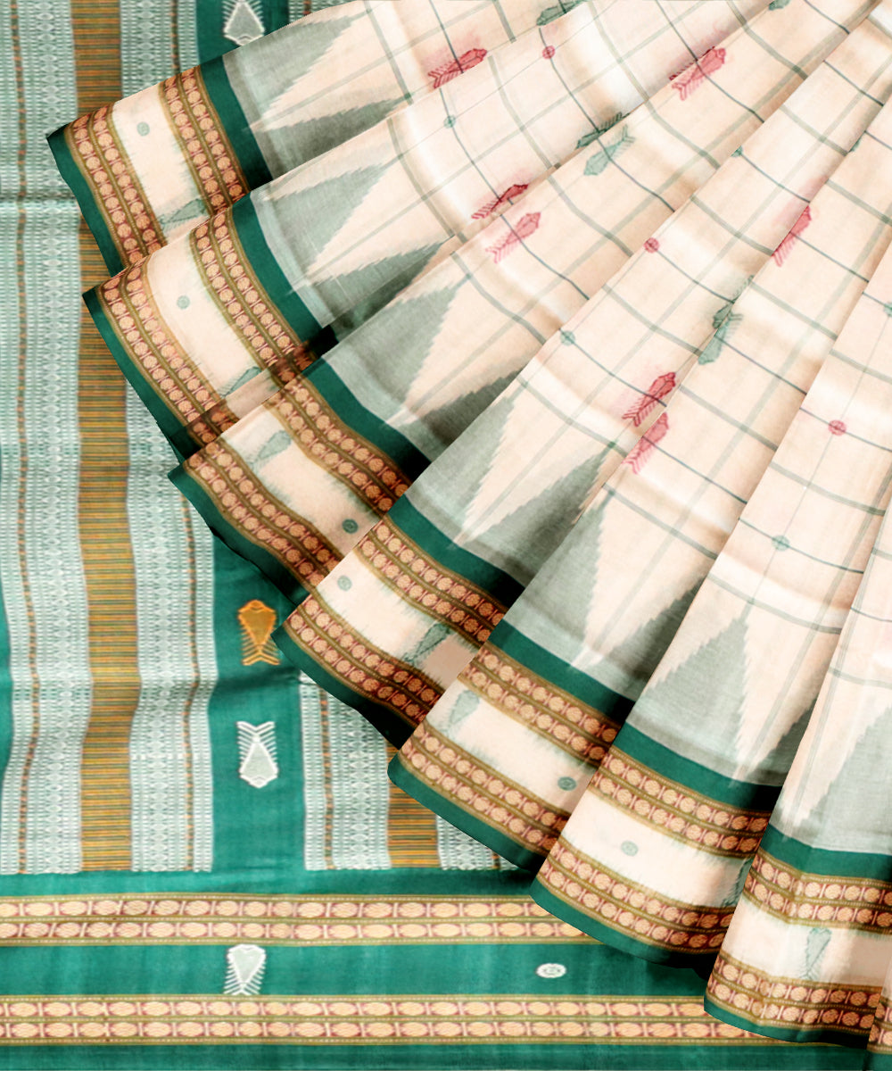 White drak green cotton handloom sonepur saree