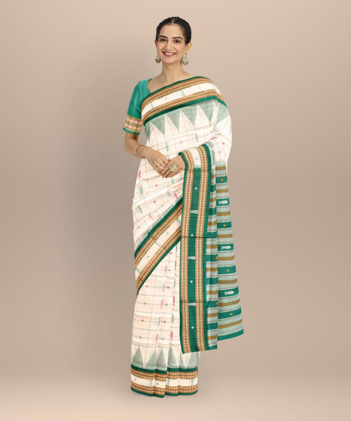 White drak green cotton handloom sonepur saree
