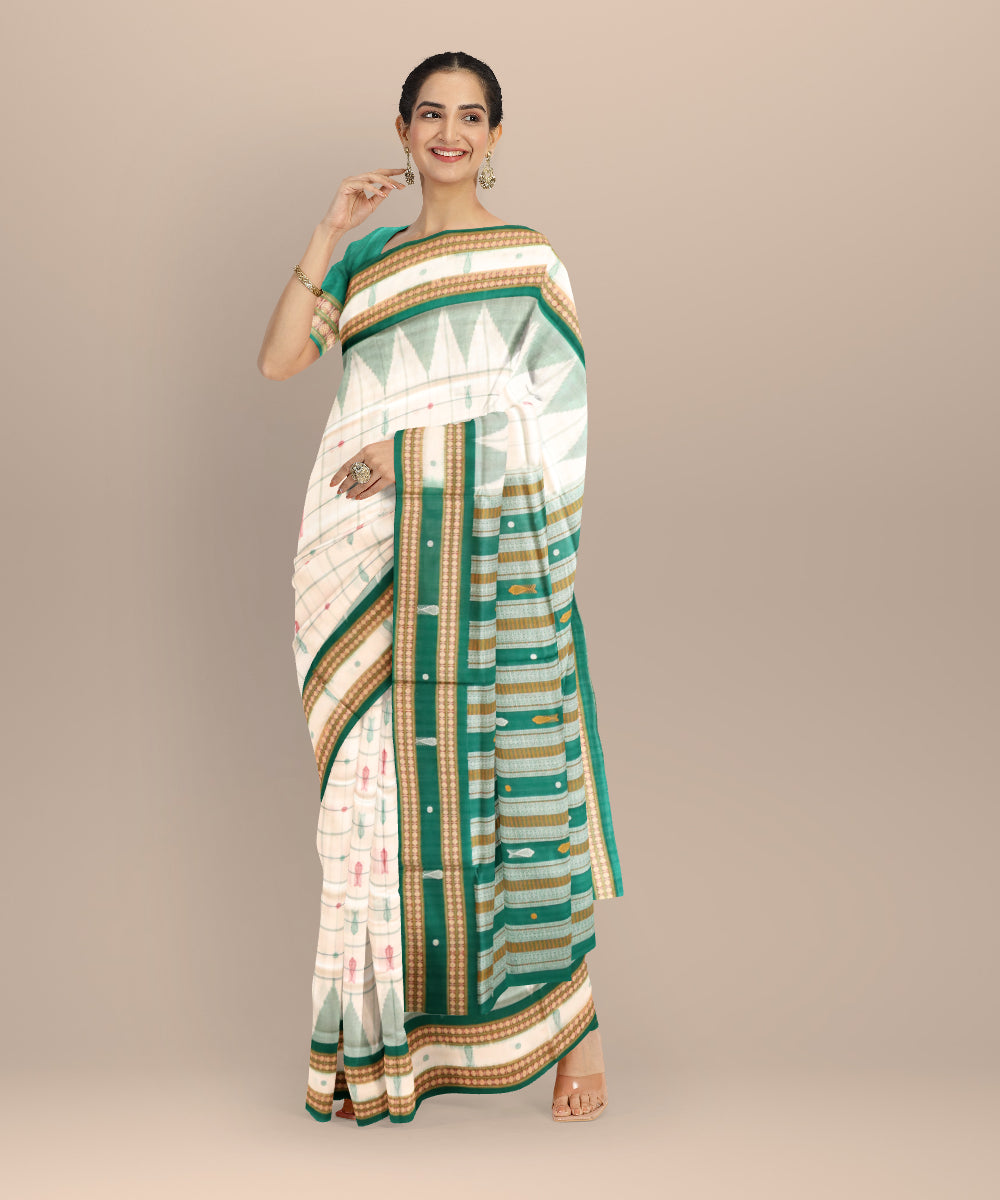White drak green cotton handloom sonepur saree