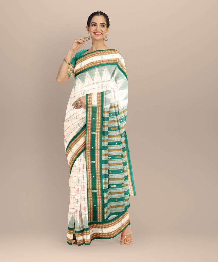 White drak green cotton handloom sonepur saree