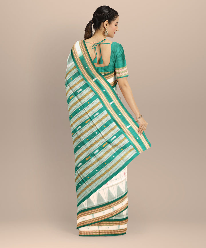 White drak green cotton handloom sonepur saree