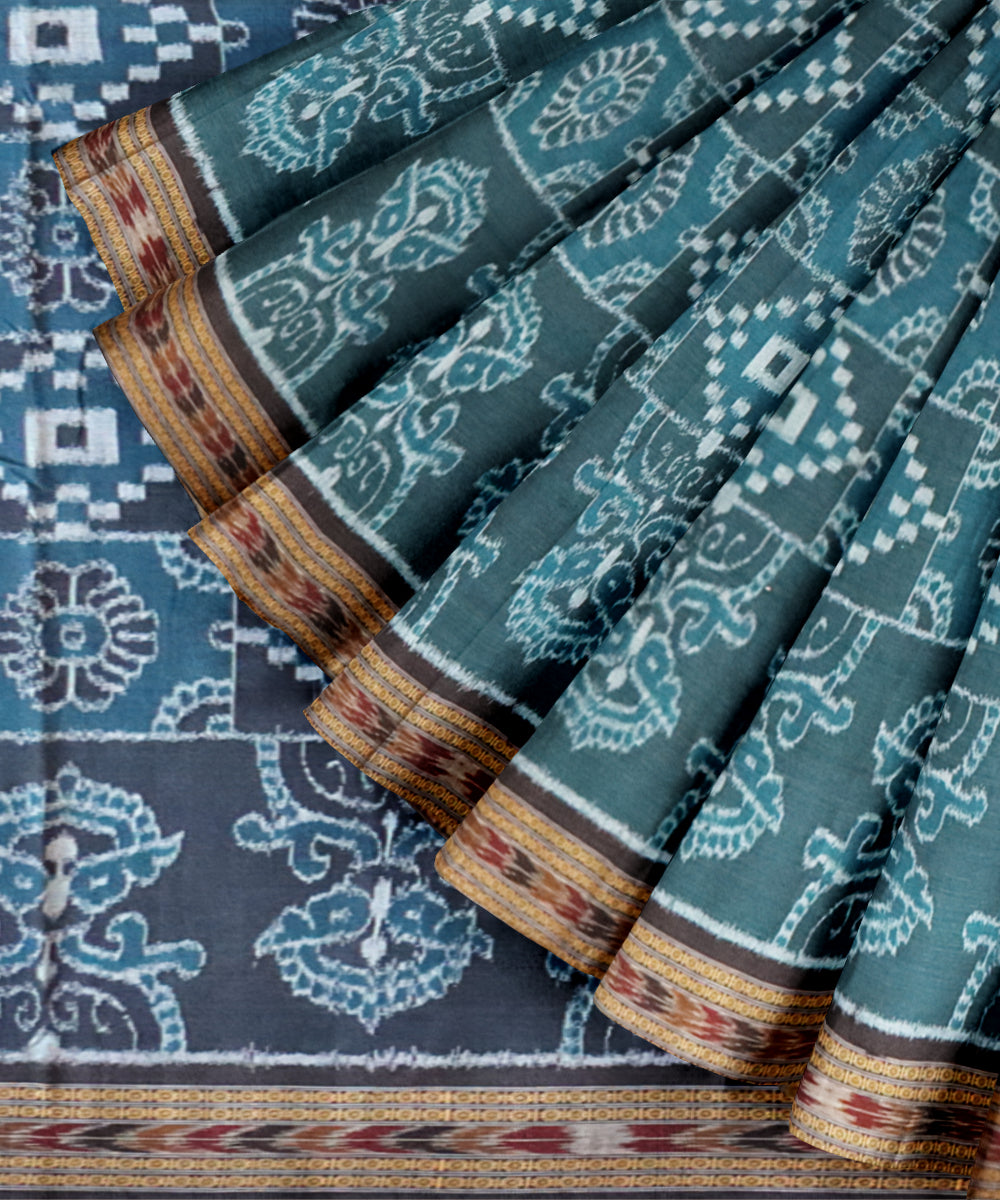 Turquoise black cotton handloom nuapatna saree
