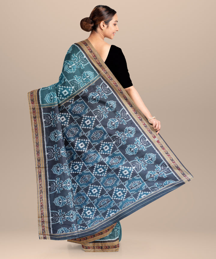Turquoise black cotton handloom nuapatna saree