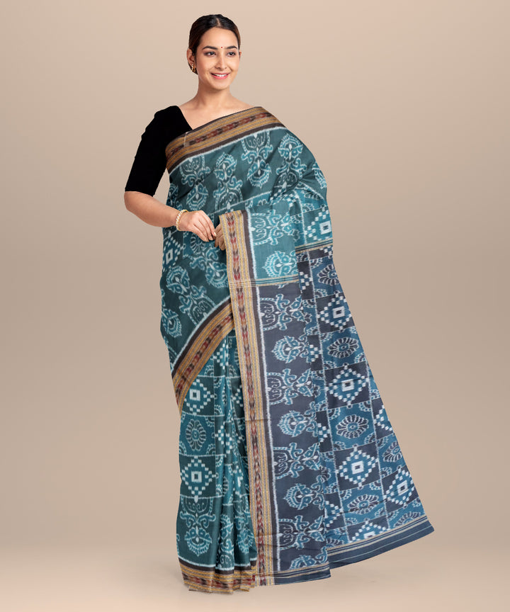 Turquoise black cotton handloom nuapatna saree