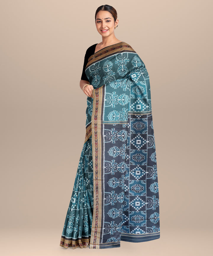 Turquoise black cotton handloom nuapatna saree