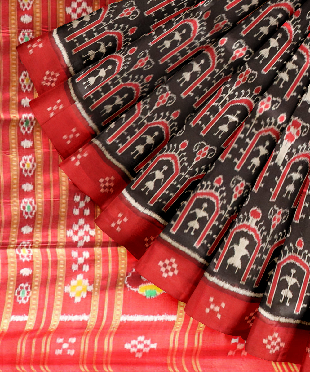 Black dark red silk handloom nuapatna saree