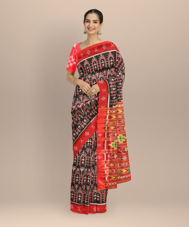 Black Dark Red Silk Handloom Nuapatna Saree