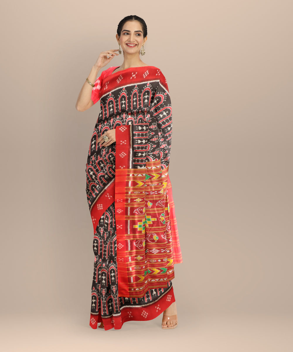 Black dark red silk handloom nuapatna saree