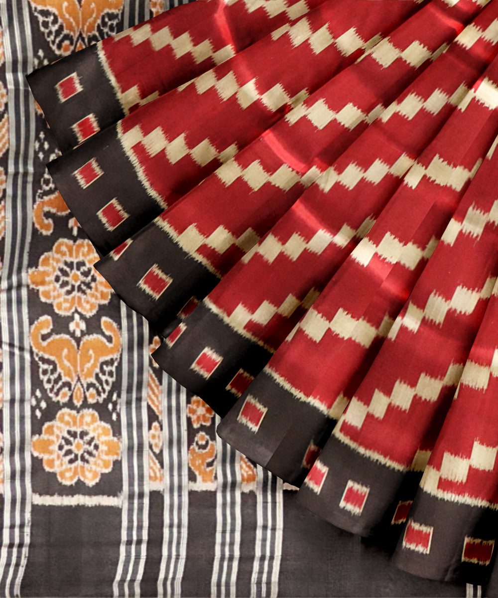 Maroon black silk handloom nuapatna saree