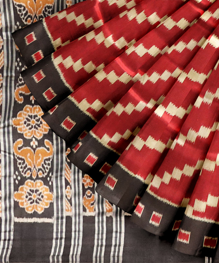 Maroon black silk handloom nuapatna saree