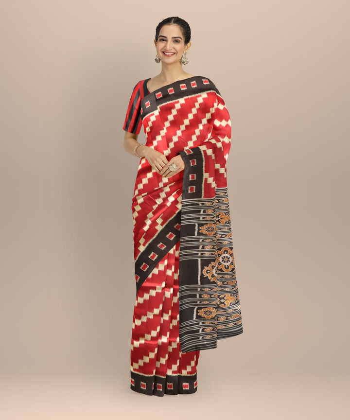Maroon Black Silk Handloom Nuapatna Saree