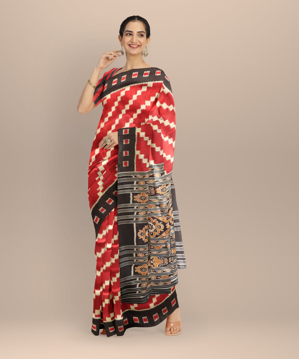 Maroon black silk handloom nuapatna saree