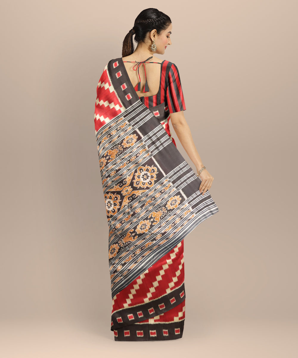 Maroon black silk handloom nuapatna saree