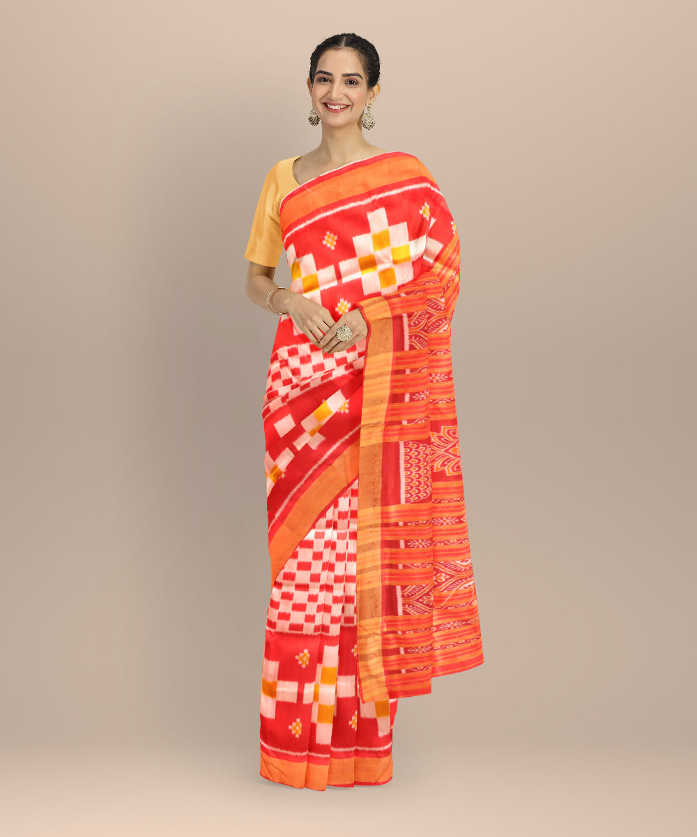 Red golden silk handloom nuapatna saree