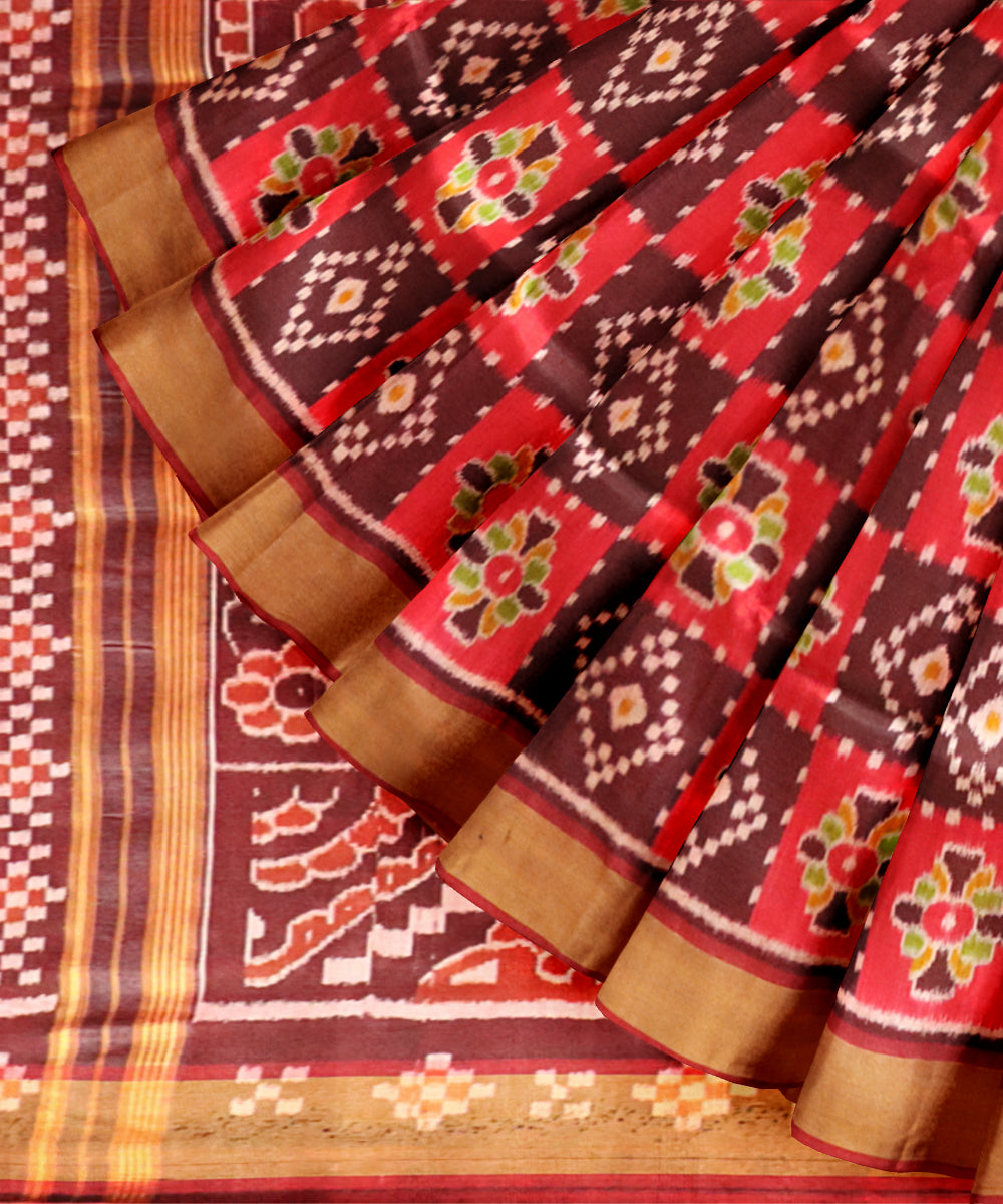 Multicolor golden silk handloom nuapatna saree