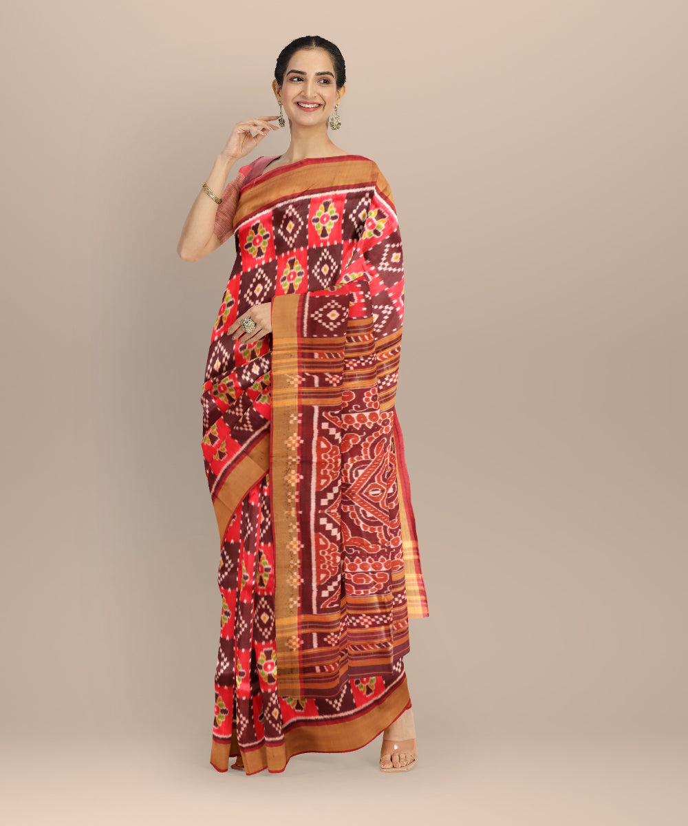 Multicolor golden silk handloom nuapatna saree